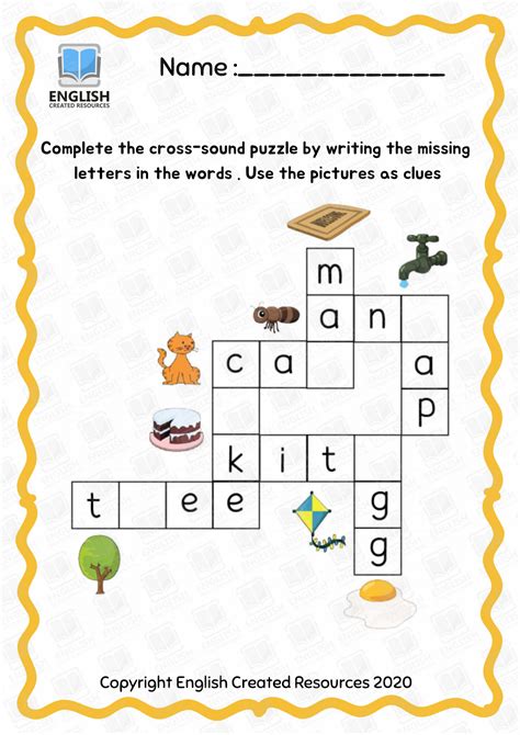Kindergarten Crossword Puzzle English Created Resources