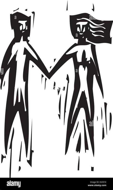 Woodcut Expressionist Style Of A Man And A Woman Holding Hands Stock Vector Image And Art Alamy