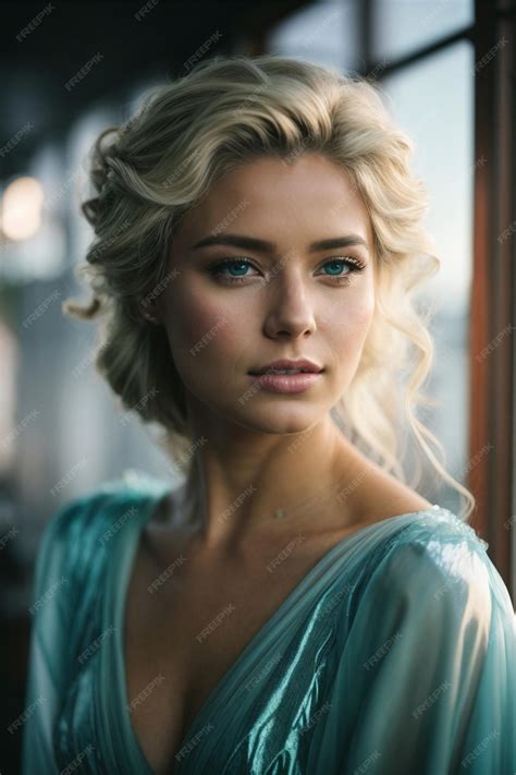 Premium Ai Image Halflength Photo Of A Blonde Woman With Blue Eyes