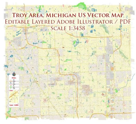 Troy Area Michigan Us Pdf Vector Map Accurate High Detailed City Plan