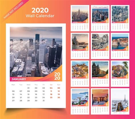 Premium Vector Wall Calendar For 2020 Template