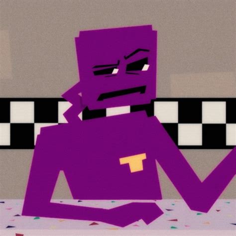 An Animated Image Of A Purple Man Sitting On A Bed In Front Of A