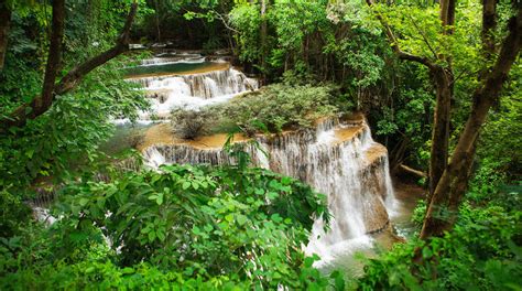 The Fourth Level Of Huai Mae Kamin Waterfall Stock Image Image Of