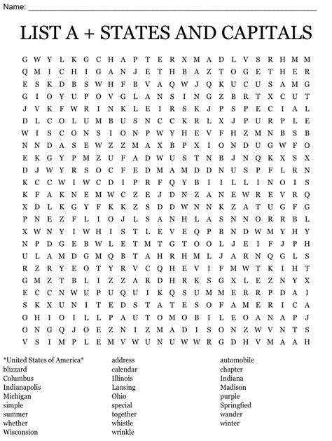 List A States And Capitals Word Search Wordmint