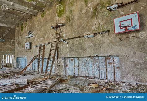 Abandoned School In Pripyat Chernobyl Zone Abandoned Gym Stock Image