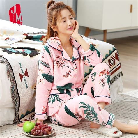 new sleep autumn pyjamas women winter print female pajama sets soft warm sexy pajamas thick