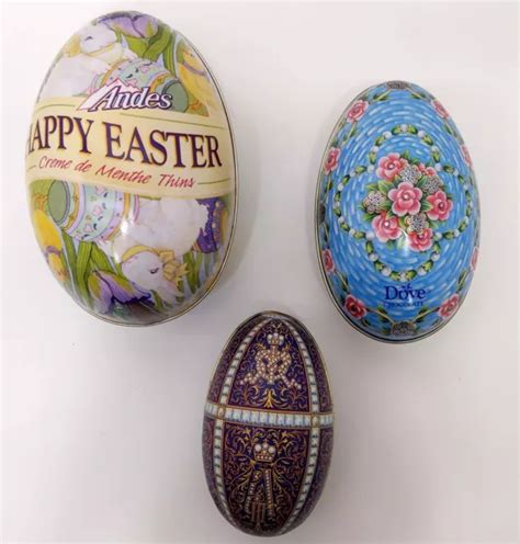 Vintage Easter Egg Metal Tin Candy Container Lithograph Lot Of 3 2499