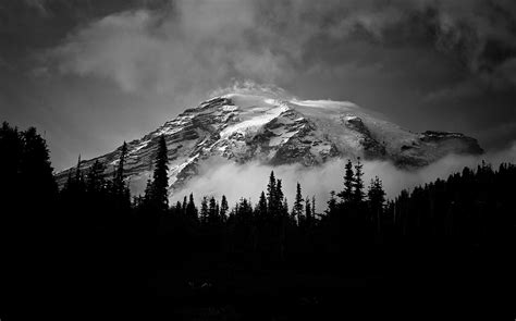 Free Photo Grayscale Photo Of A Mountain Covered With Snow Black And