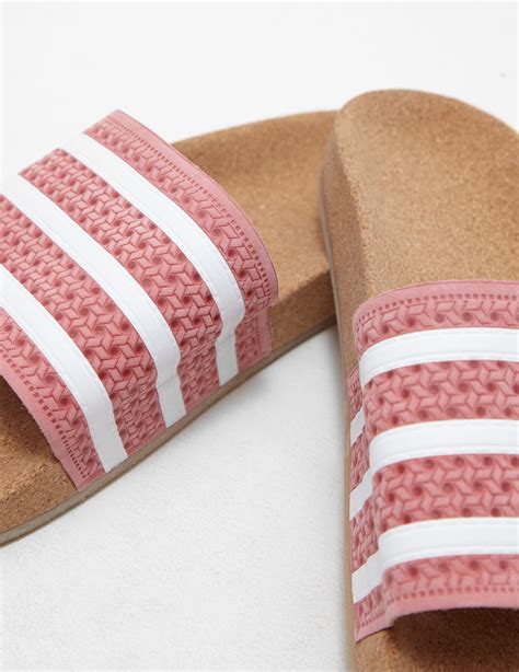 Adidas Originals Leather Womens Adilette Cork Slides Pink Lyst