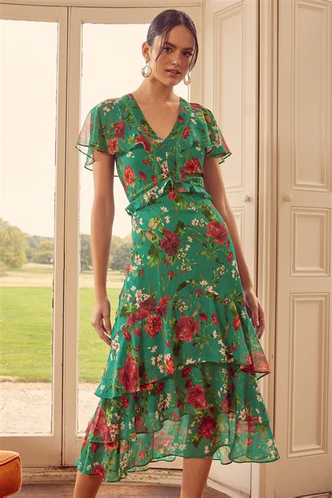 buy love and roses cape flutter sleeve ruffle v neck tiered summer maxi dress from next ireland