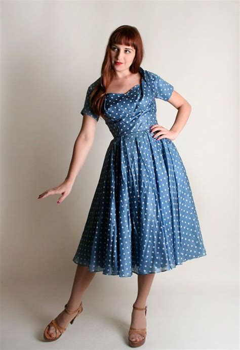 vintage 1950s dress sky blue polka dot silk party dress etsy vintage 1950s dresses silk