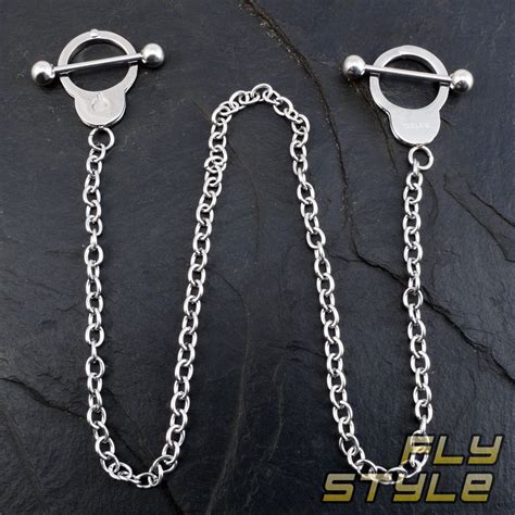 Nipple Shield Body Piercing Handcuff Chain Surgical Steel Bdsm Domina