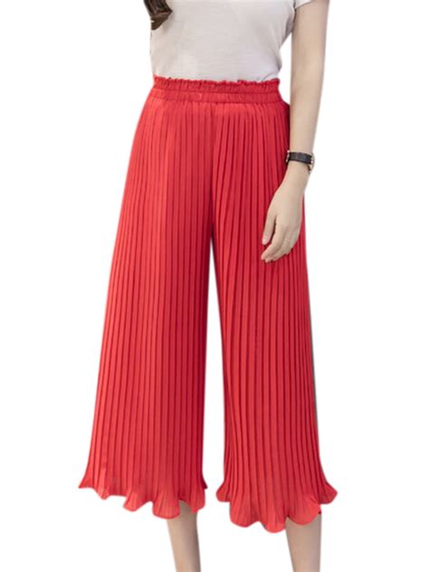 Wodstyle Womens Pleated Wide Leg Summer Pants Casual Elastic Loose High Waist Trousers