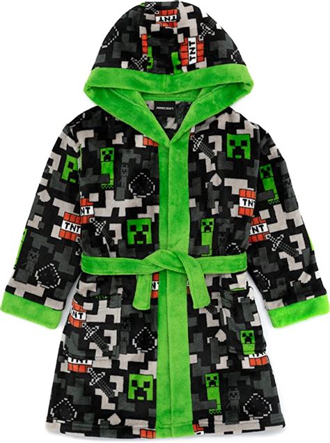 Minecraft Dressing Gown Kids Boys Girls Tnt Creeper Camo Green Grey