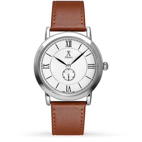 allurez unisex white dial and brown leather strap watch aw104