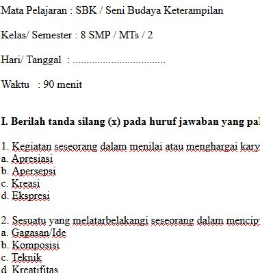 Soal uts ipa kelas 3 sd semester 2deskripsi lengkap. Soal UAS UKK SBK Seni Budaya kelas 8 SMP / MTs Semester 2 | Soal Sekolah
