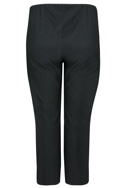 Black Bootleg Stretch Ribbed Trousers Plus Size 16 To 36