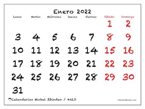 Calendarios Para Imprimir 2022 “lunes Domingo” Michel Zbinden Es