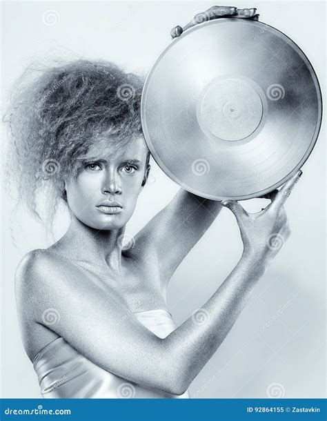 Silver Girl With Vinyl Stock Image Image Of Metal Gray 92864155