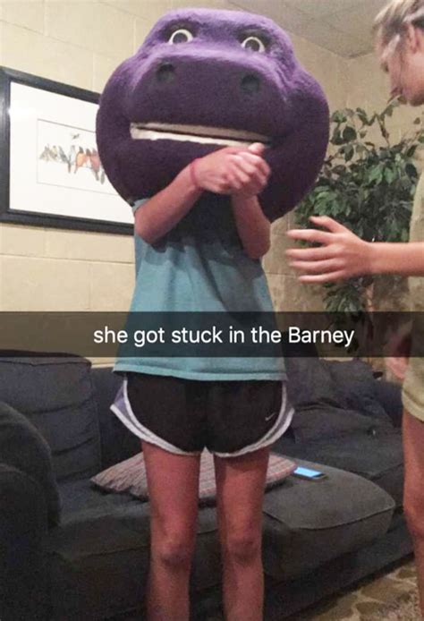 Alabama Girl Gets Stuck In Giant Barney Head Us Weekly