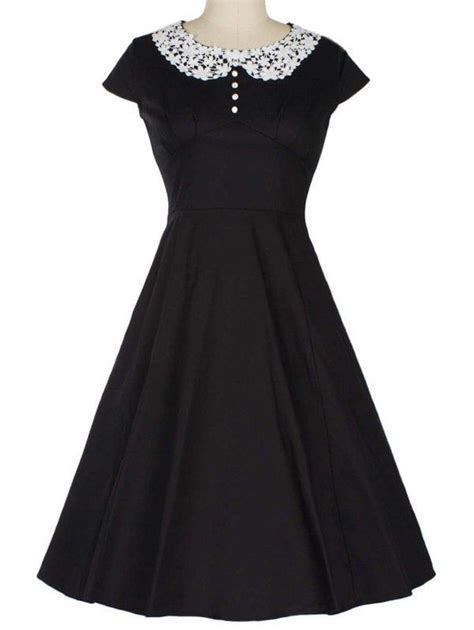 Retro Lace Spliced Faux Collar Fit And Flare Dress Fit And Flare