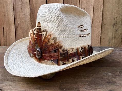 Urban Cowboy Feather Hat Band On Leather With Wild Turkey Feathers And