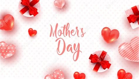 plantilla de tarjeta de felicitación del día de las madres con decoración de corazón rojo y rosa