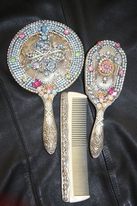 With perfect lighting, doing your hair and makeup will never be the same. Custom Rhinestone Embellished Vanity Mirror Set with Pale ...