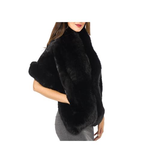 black mink fur cape with fox fur trim