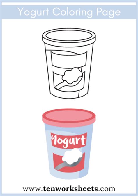 Yogurt Coloring Page Printable Worksheet Pdf For Kindergarten Ten