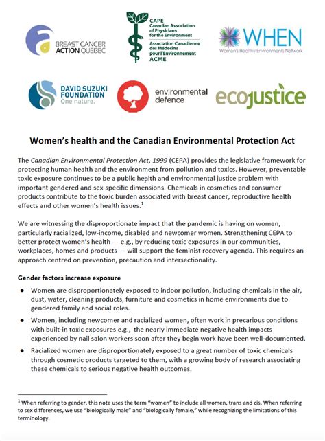 Womens Health And The Canadian Environmental Protection Act Environmental Defence