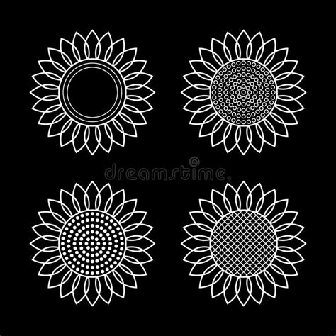 Set Of Sunflowers Icon Black White Vector Illustration White Simple