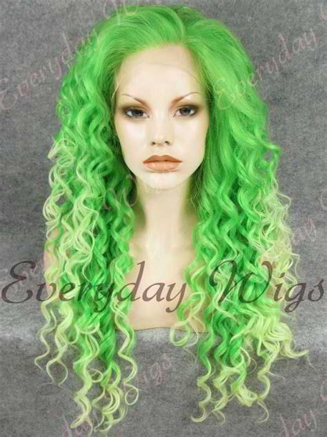 24 Green Ombre Long Curly Synthetic Lace Front Wig Edw308 Curly
