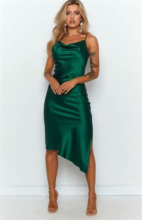 Bnwt emerald green strappy satin slip boathouse cocktail dress size 8 10. Tove Midi Dress Emerald Satin - Beginning Boutique (With ...
