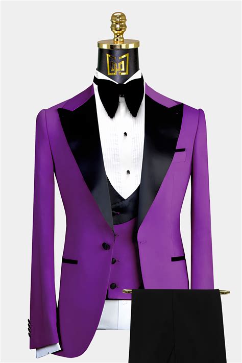 Solovedress Mens 3 Pieces Business Suit One Button Tuxedos Purple Men Suit Blazer For Groomsmen