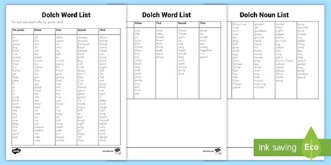 Dolch Sight Word List Teacher Made