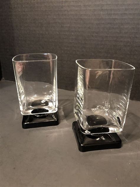 2 Clear Square Cordial Sherry Glasses With Black Amethyst Pedestal Square Base Ebay Black