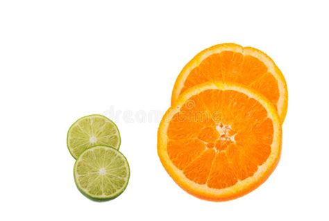 Lime And Orange Cut In Half Isolated On White Stock Image Image Of