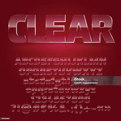 Vector Set Of Clear Glass Alphabet Letters Symbols Numbers Stock
