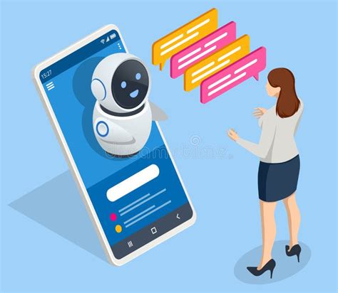 isometric artificial intelligence chat bot and future marketing ai and business iot concept