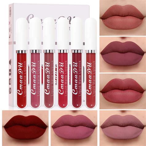 6pcs Matte Liquid Lipstick Setdark Red Matte Lipstick Lip Stain Long Lasting 24