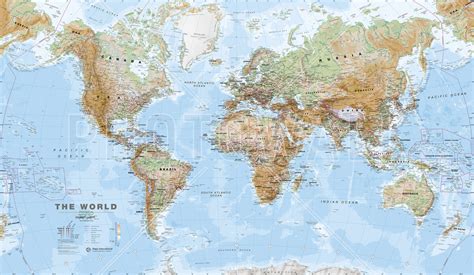 World Map Physical Hieno Julistetaulu Photowall