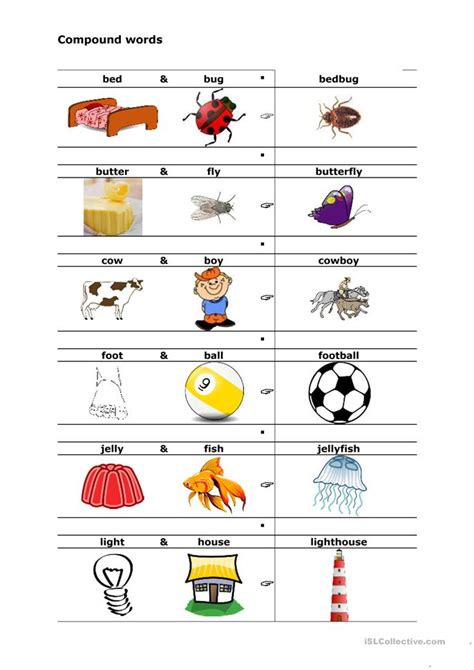 Cvc words worksheets (a,e,i,o,u) with pictures, digital booklet is free to download. Compound Words worksheet - Free ESL printable worksheets ...