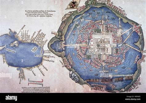 Map Of Tenochtitlan 1524 Stock Photo Alamy