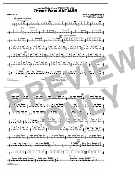 Theme From Ant Man Arr Matt Conaway Snare Drum Sheet Music Christophe Beck Marching Band