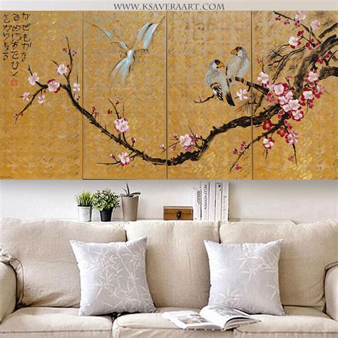 Japan Art J183 Cherry Blossom And Love Birds Japanese Style Triptych