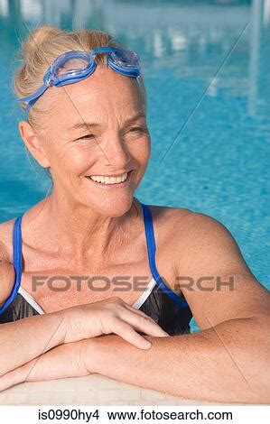 Stock Photo Of Mature Woman In Swimming Pool Is Hy Search Stock