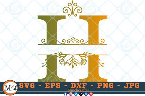 Split Letter H Svg Split Monogram Svg Letters Svg Decorative Letter Svg C