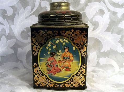 Sold Antique Japanese Geisha Lithography Tin Can Box W 4 Japanese