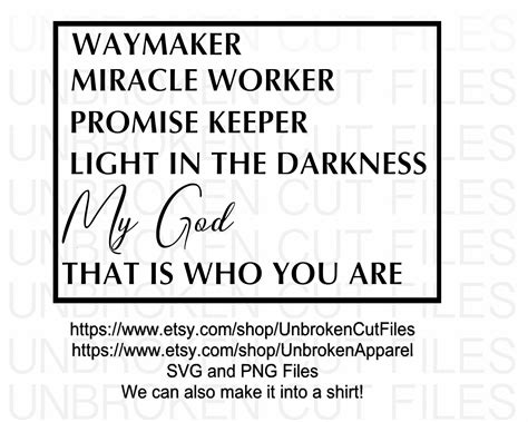 Waymaker Svg Miracle Worker Promise Keeper My God Etsy In 2022